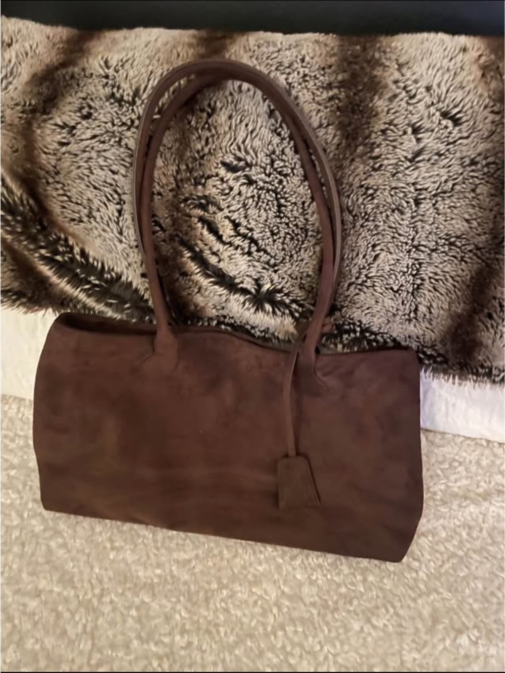 Classic Brown Suede Shoulder Bag - Elegant Everyday Tote